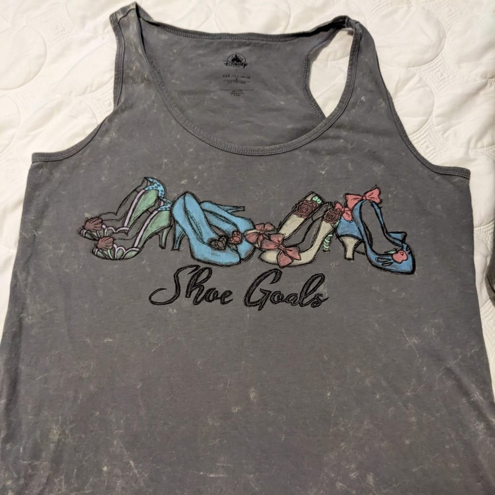 Disney Princess "Shoe Goals" Distressed Style Grey Tank Top
